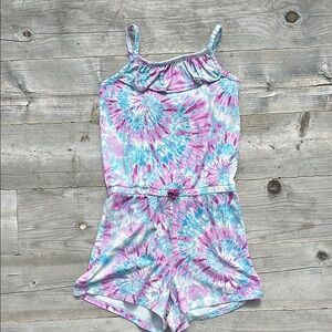 Wonder Nation Pink and Blue Tie Dye Jumpsuit with Playful Pattern